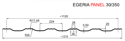 Cross-section of Egeria tile-effect roofing sheet